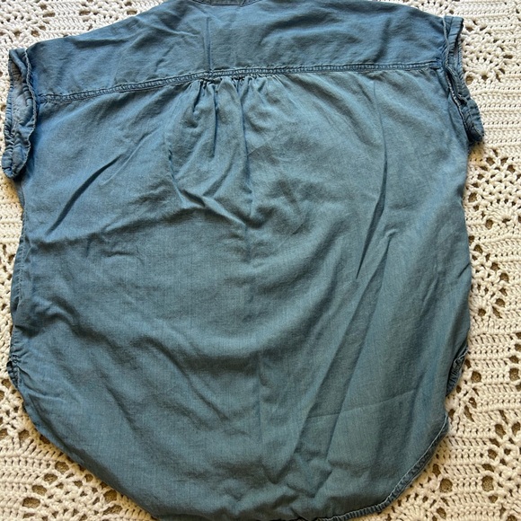 ANA A New Approach  Blouse Collared Denim Button Down Short Sleeved Blue Jean XL - Picture 8 of 8
